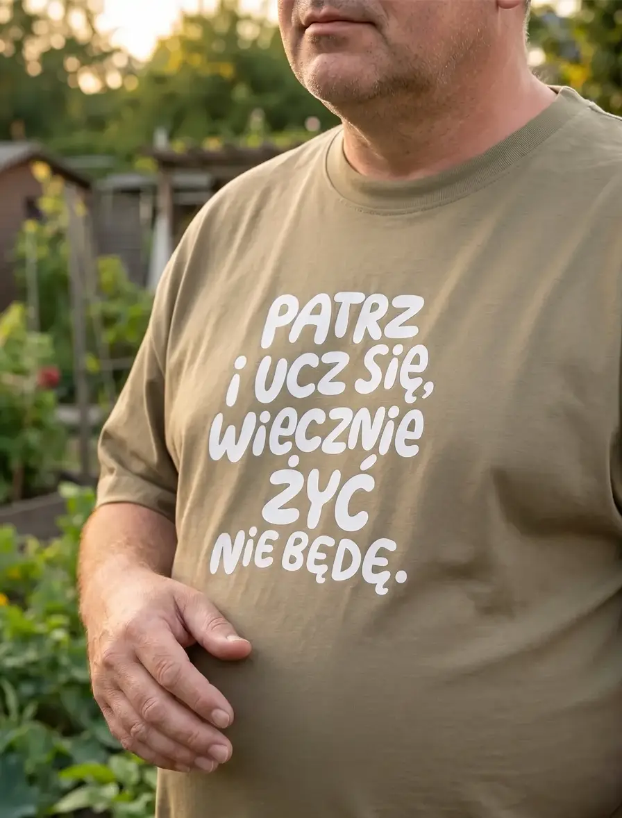 Śmieszna koszulka dla Starego – Patrz i ucz się wiecznie żyć nie będę