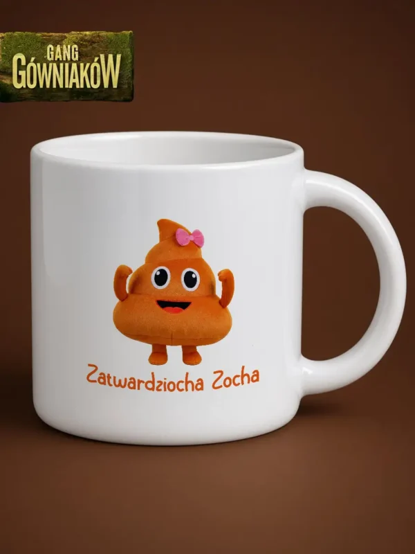 Biały kubek ceramiczny 400 ml z nadrukiem Zatwardziocha Zocha z serii Gang Gówniaków