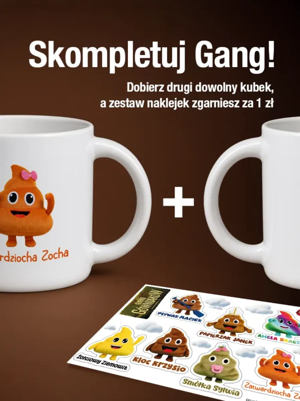 Biały kubek ceramiczny 400 ml z nadrukiem Zatwardziocha Zocha z serii Gang Gówniaków
