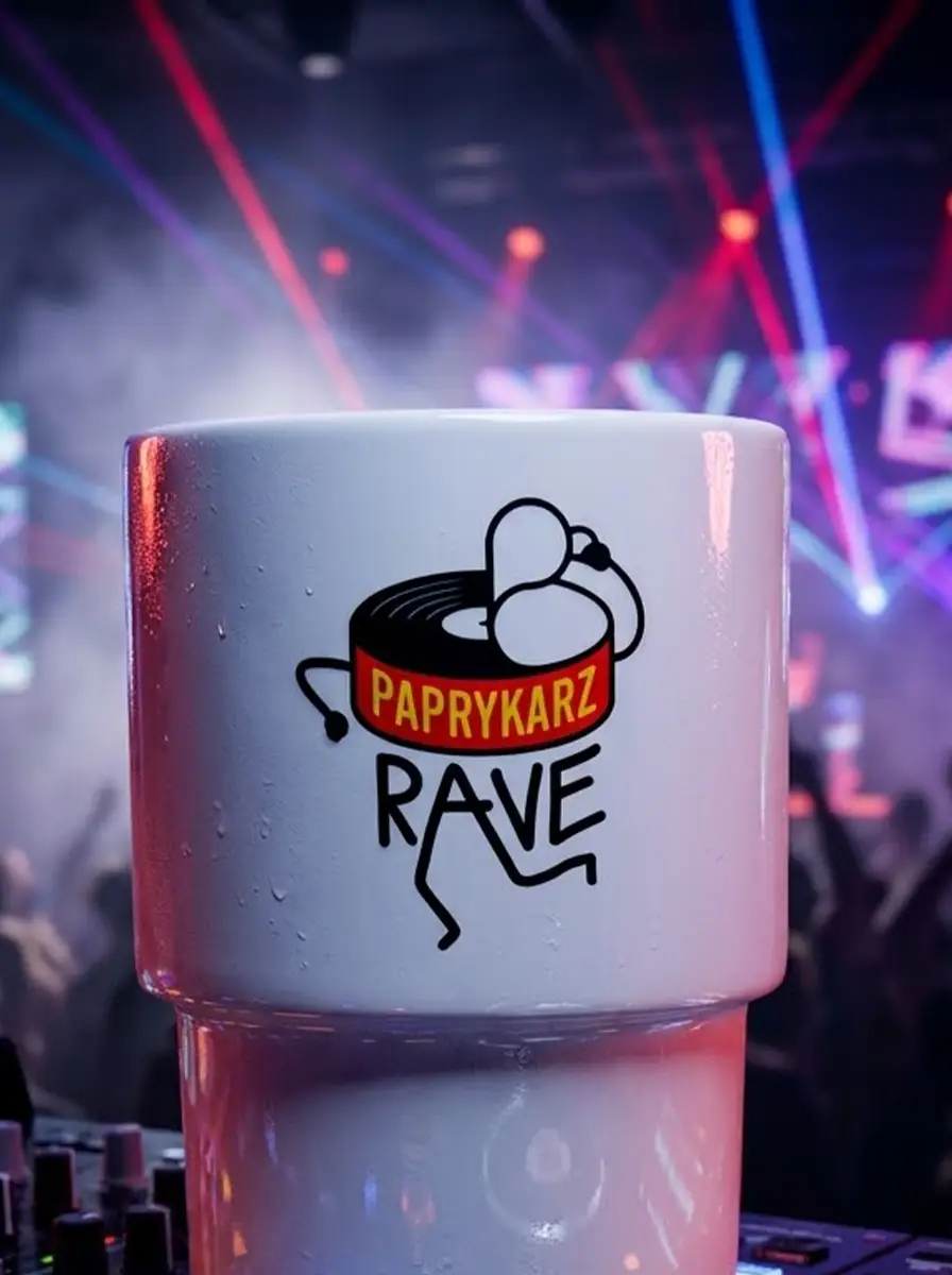 Ceramiczny kubek 300 ml paprykarz rave z grafiką stanowiącą hołd dla Szczecina i Rave