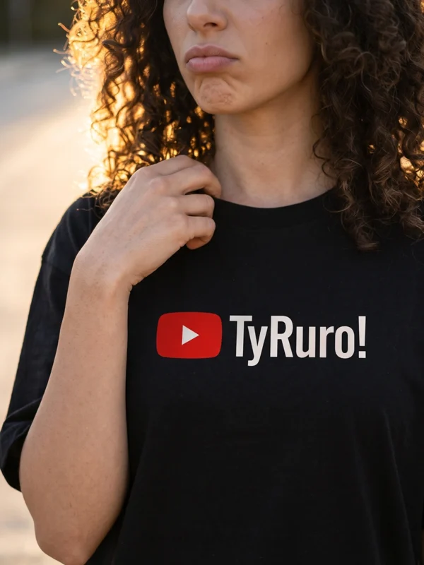 Koszulka oversize z memicznym nadrukiem parodiującym logo YouTube z napisem Ty Ruro