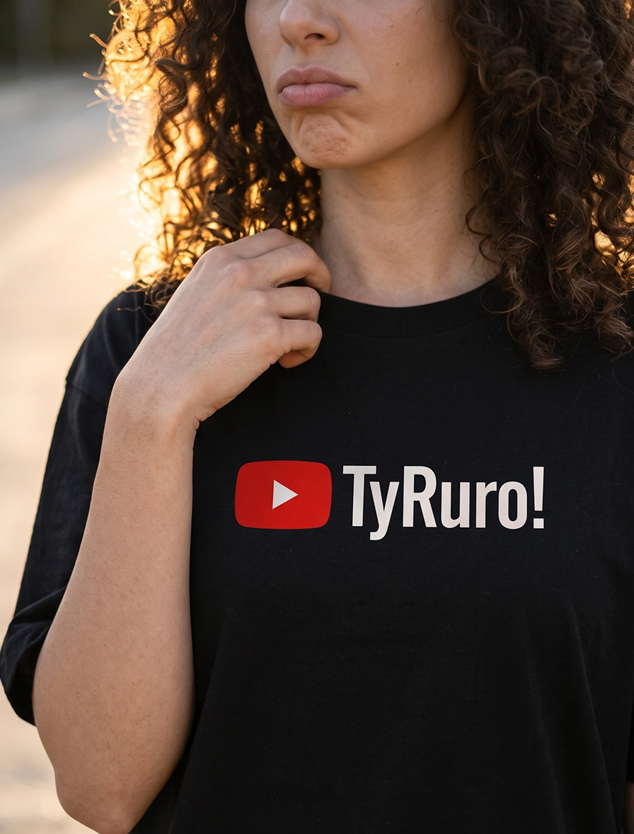 Koszulka oversize z memicznym nadrukiem parodiującym logo YouTube z napisem Ty Ruro